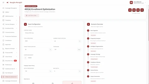 Input Configuration screen for setting company parameters and enrollment targets.